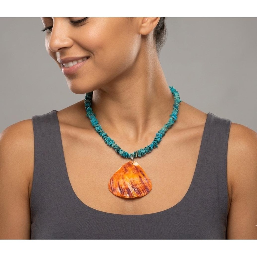 Navajo Spiny Oyster‎ Pendant Nuggets Turquoise necklace 19.5" Jewelry**